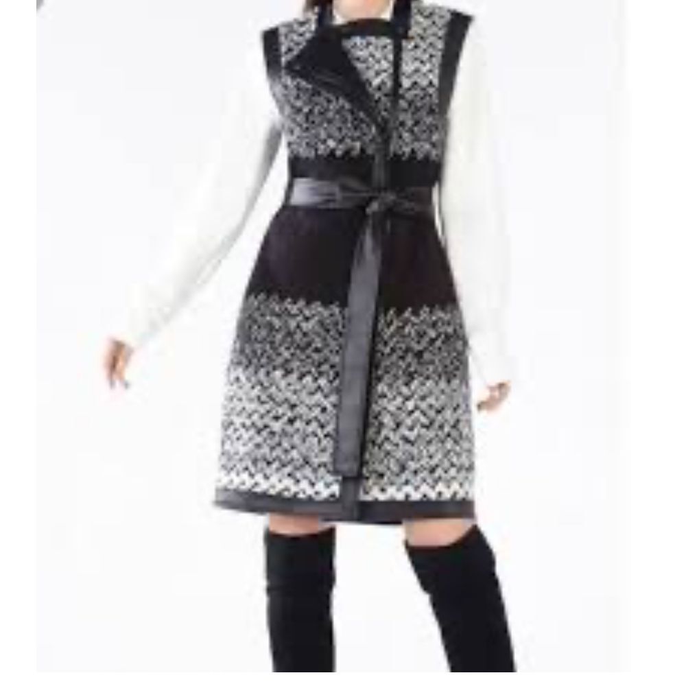 BCBG MAX AZRIA Women's‎ XS Gray Mayson Chevron Ombre Jacquard Zip Jacket Dress